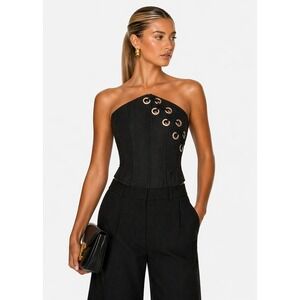 Musera Black Lace Up Grommet Soft Corset Belt Waist Cincher XS